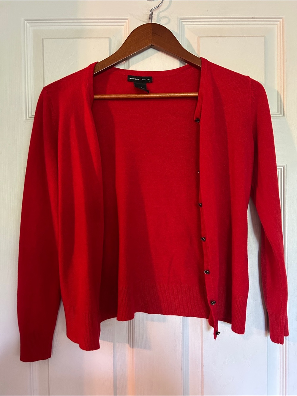 New York & Company Bright Red Button-Front Cardigan
